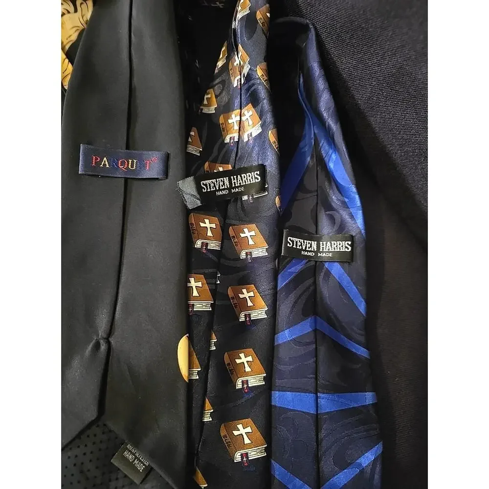 Lot Of 3 Men's Neckties Religious Ties Praying Hands Cross Bible Preacher Pastor